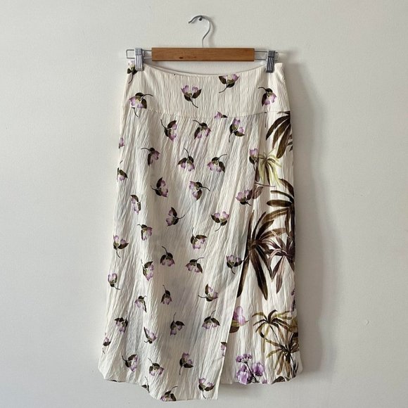 Vince Tropical Garden Flowers Palm Trees Print Crepe Midi Skirt Size 4 - Picture 5 of 10